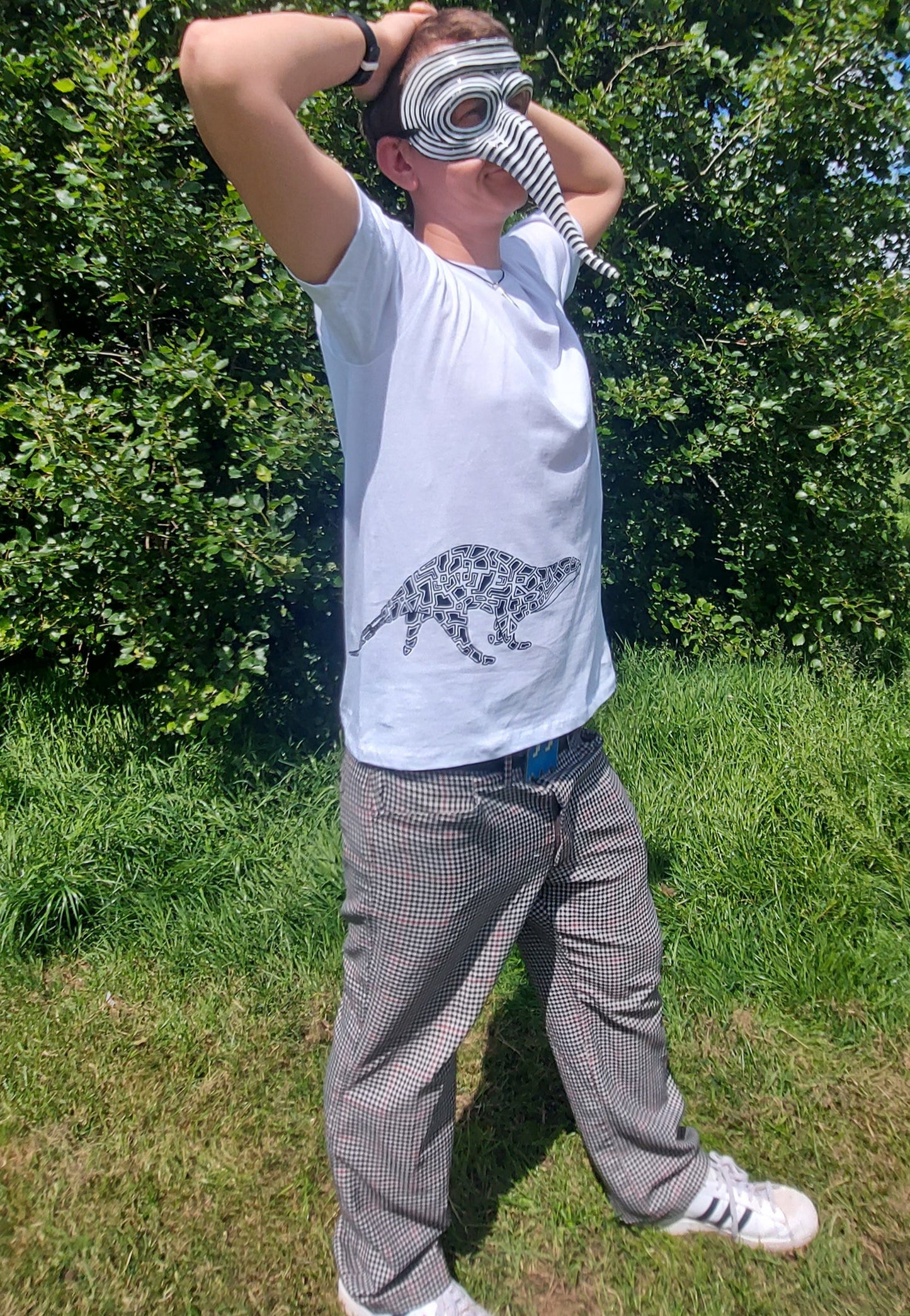 Patterned OTTER with hidden word - White T-shirt Tee - Unisex Organic Cotton Clothing