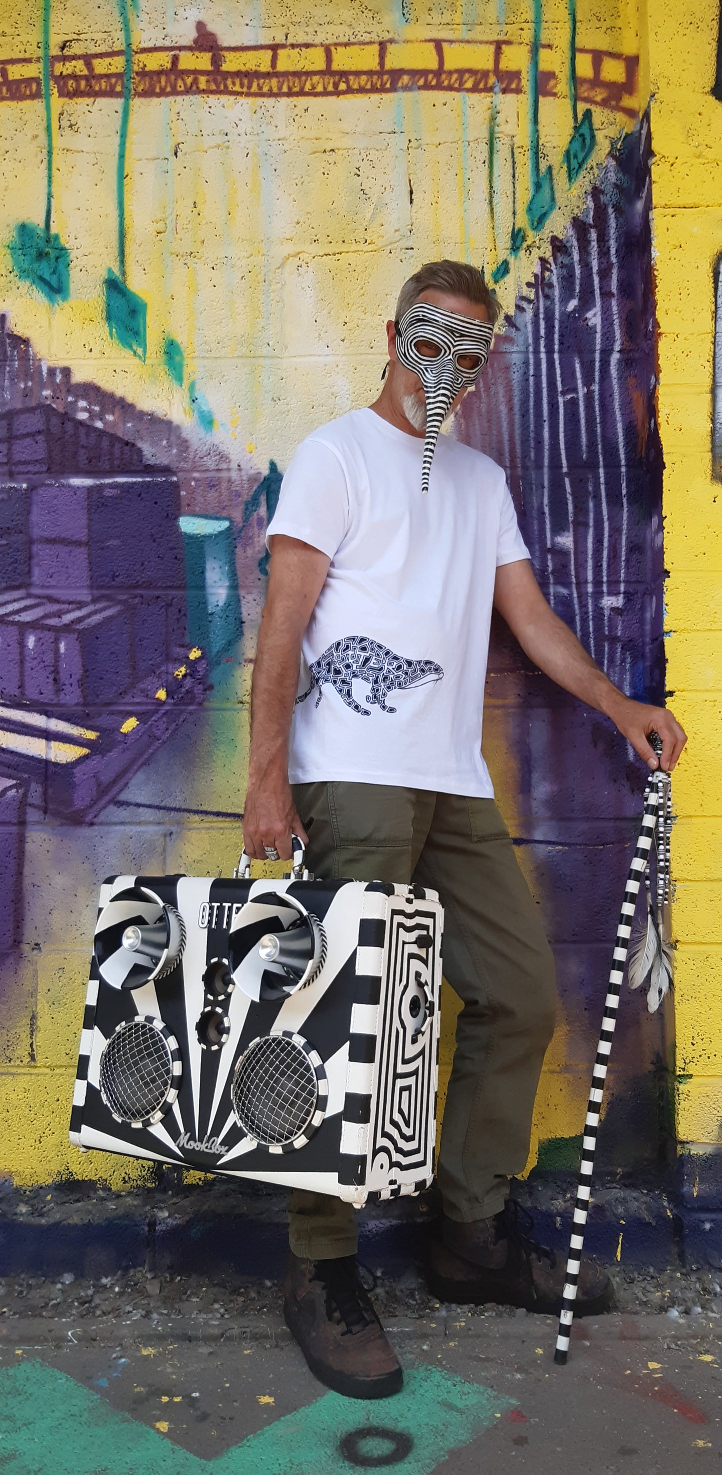 Patterned OTTER with hidden word - White T-shirt Tee - Unisex Organic Cotton Clothing