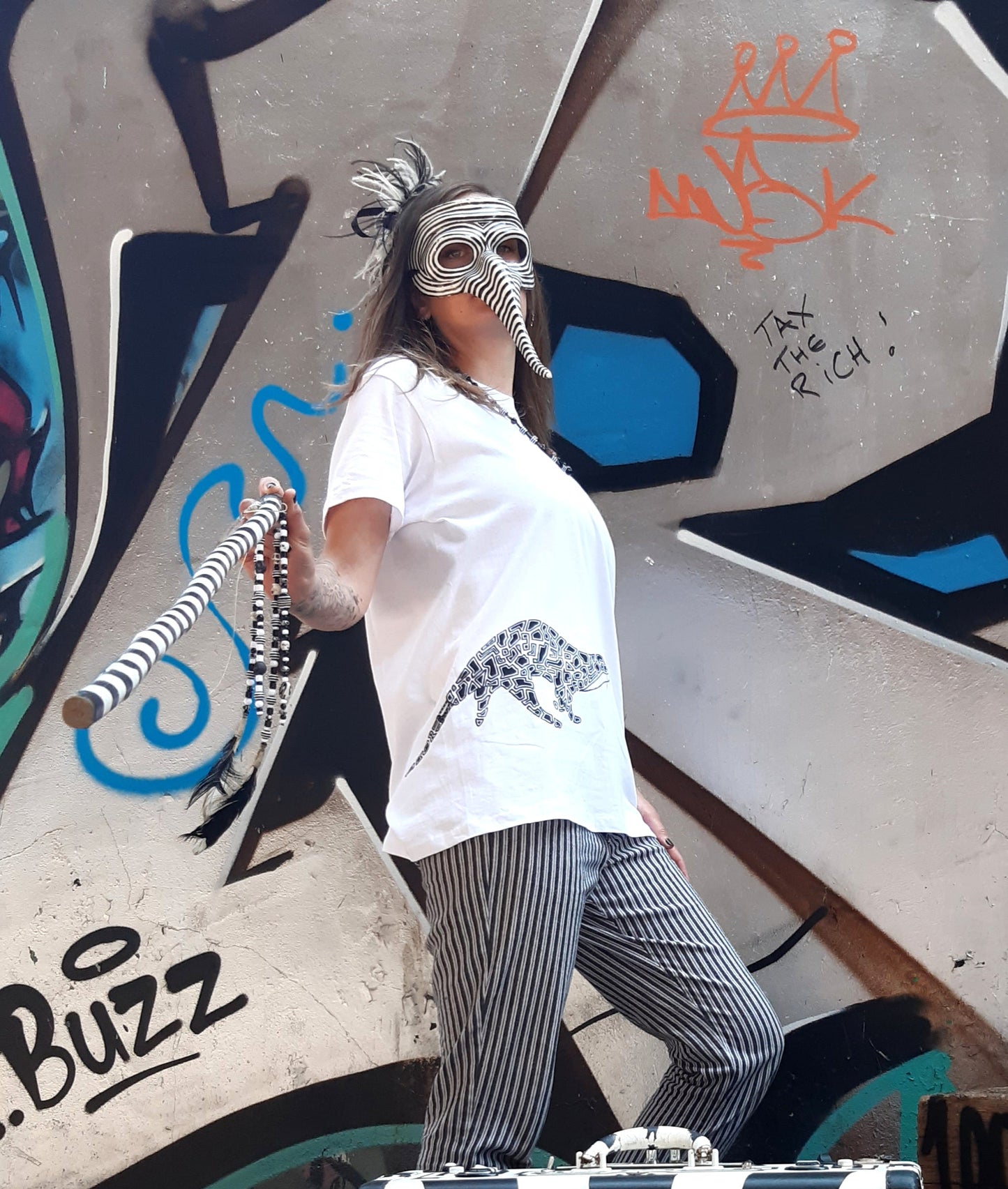 Patterned OTTER with hidden word - White T-shirt Tee - Unisex Organic Cotton Clothing
