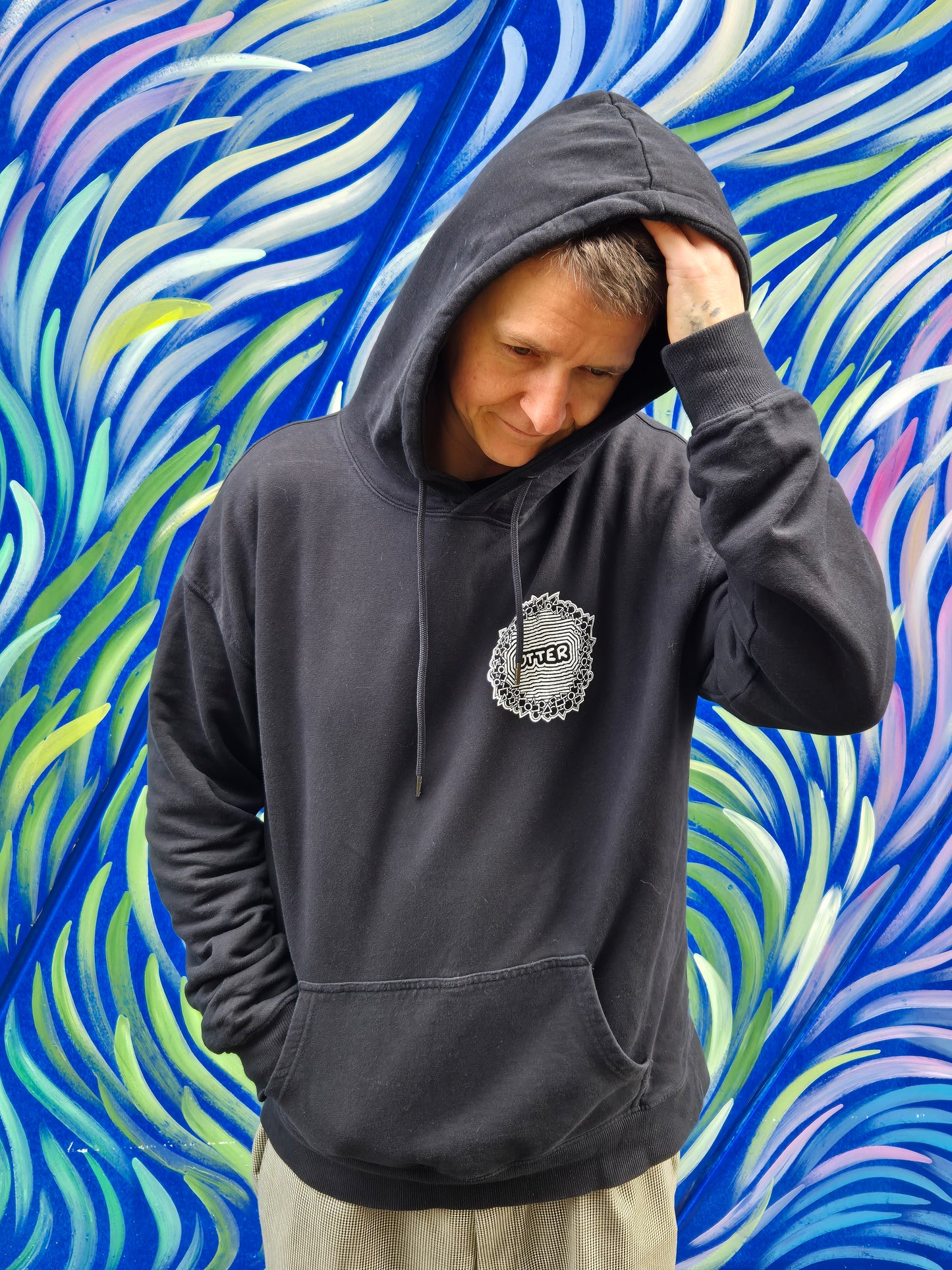 LIMITED EDITION!!! Warm, Comfortable OTTER in a Tophat - Black Pullover Hoodie - Unisex Organic Cotton Clothing