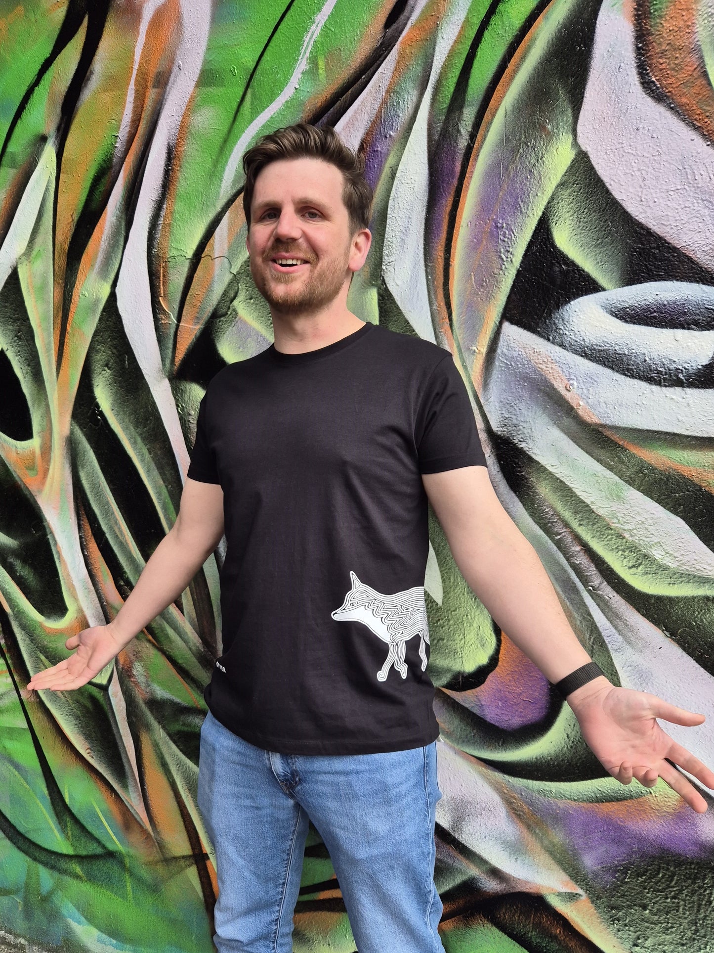 Fox Otter Companion - Black T-shirt Tee - Unisex Organice Cotton Clothing