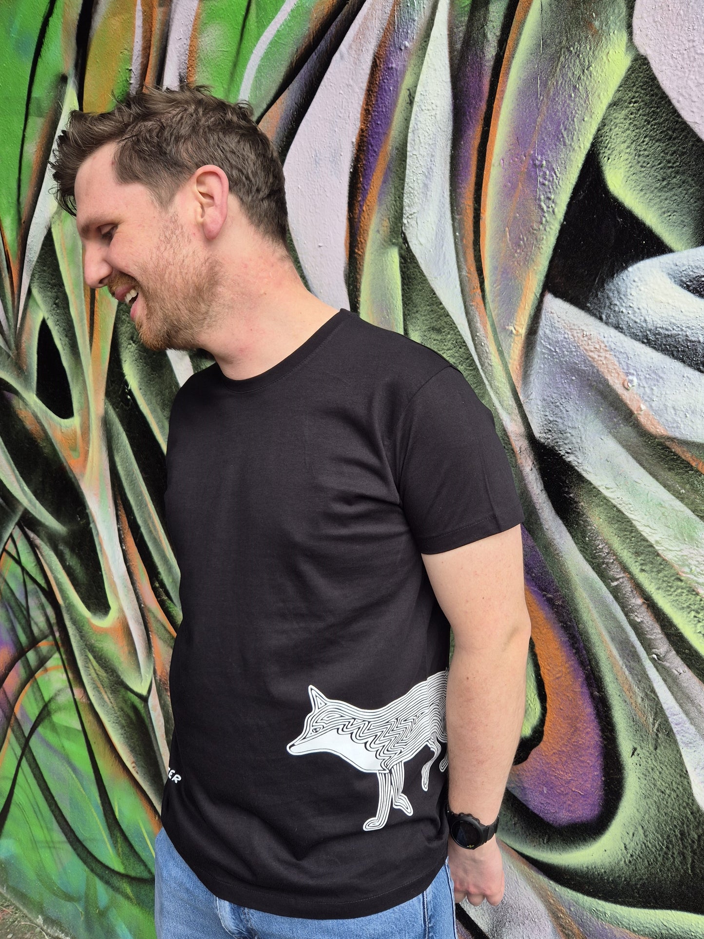 Fox Otter Companion - Black T-shirt Tee - Unisex Organice Cotton Clothing