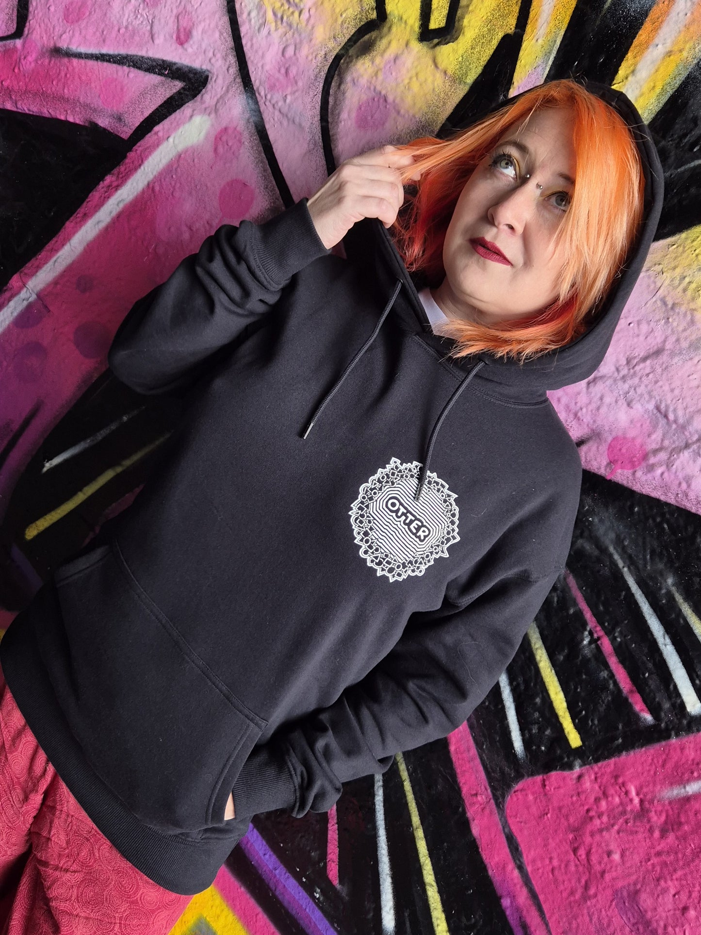 LIMITED EDITION!!! Warm, Comfortable OTTER in a Tophat - Black Pullover Hoodie - Unisex Organic Cotton Clothing