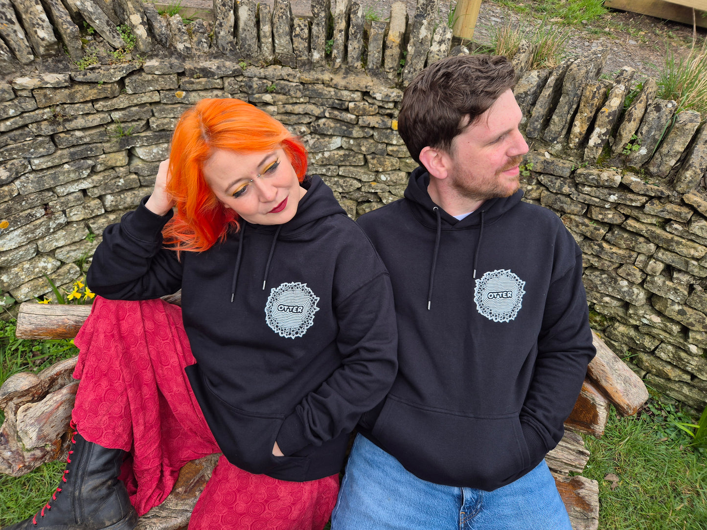 LIMITED EDITION!!! Warm, Comfortable OTTER in a Tophat - Black Pullover Hoodie - Unisex Organic Cotton Clothing