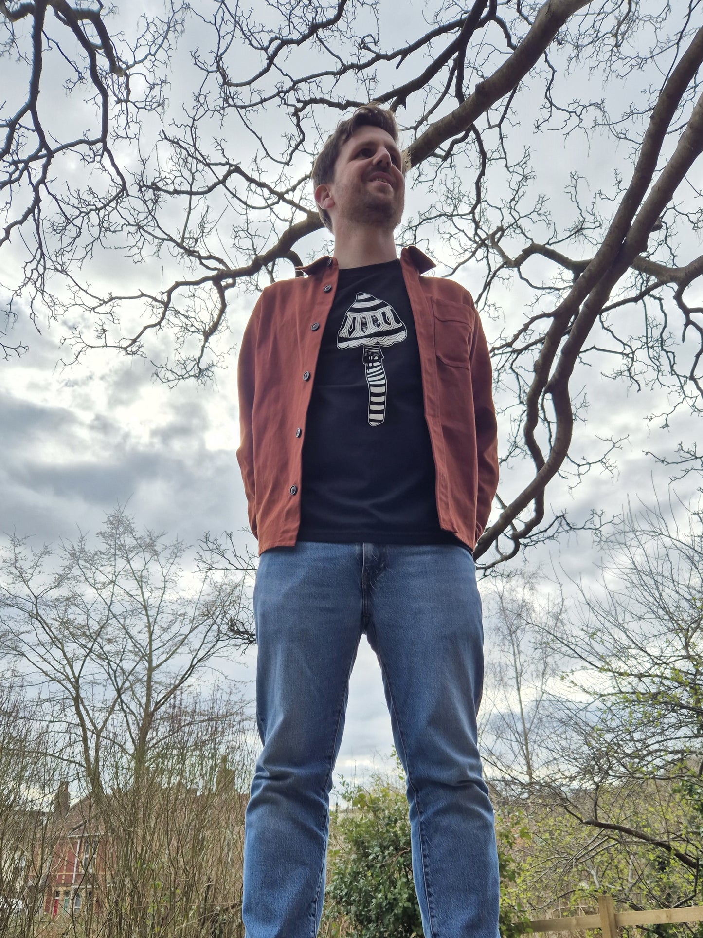 LIMITED RUN! Mushroom Black T-shirt Tee - Unisex Organic Cotton Clothing