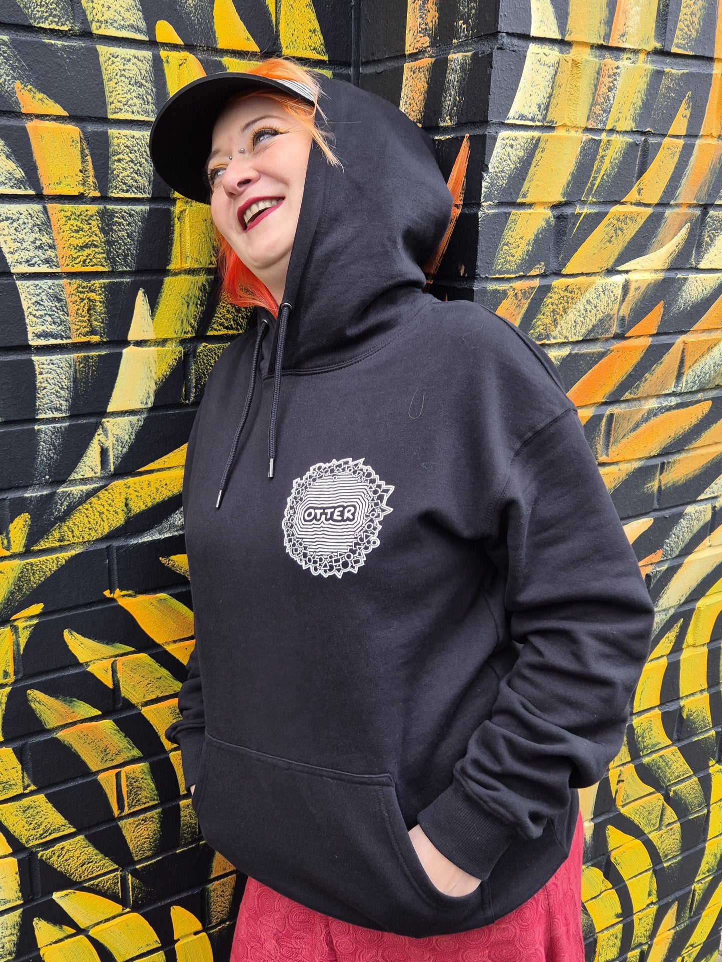 LIMITED EDITION!!! Warm, Comfortable OTTER in a Tophat - Black Pullover Hoodie - Unisex Organic Cotton Clothing