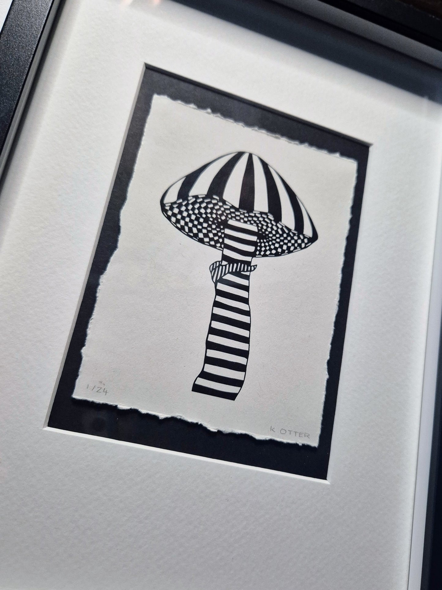 A6 floating Death Cap mushroom print in black A4 Frame
