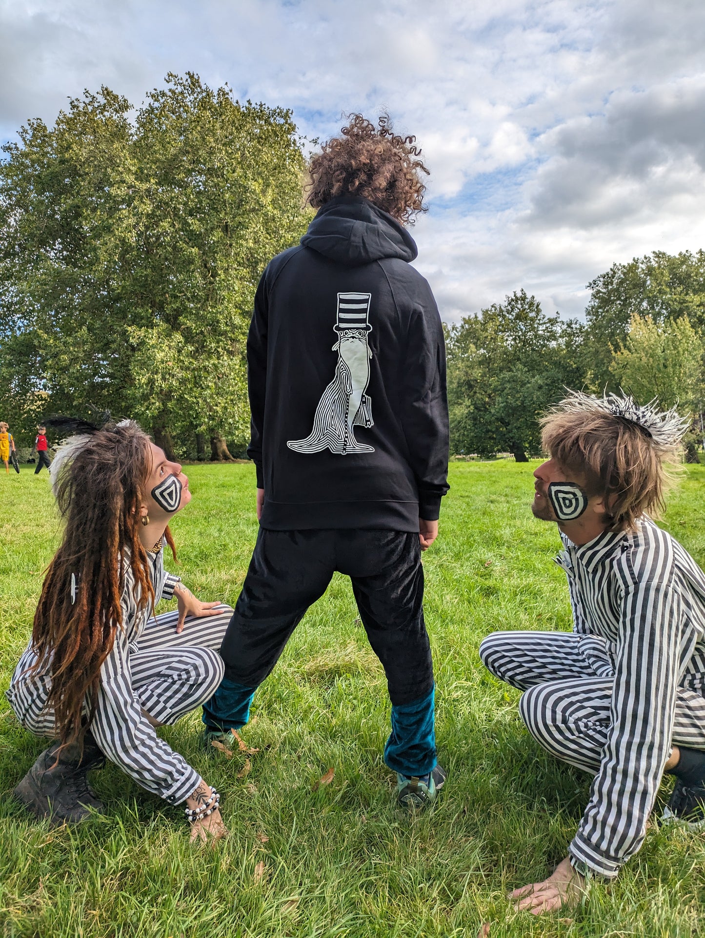 Warm, Comfortable OTTER in a Tophat - Black Zip Up Hoodie - Unisex Organic Cotton Clothing