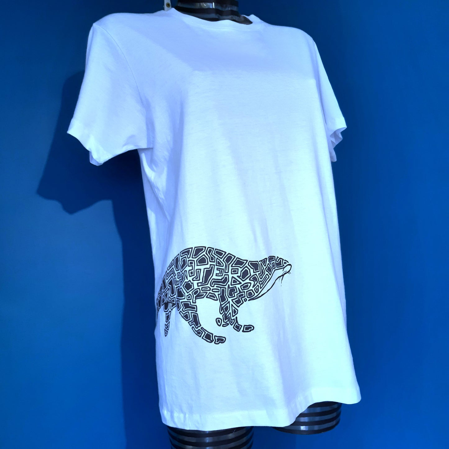 Patterned OTTER with hidden word - White T-shirt Tee - Unisex Organic Cotton Clothing