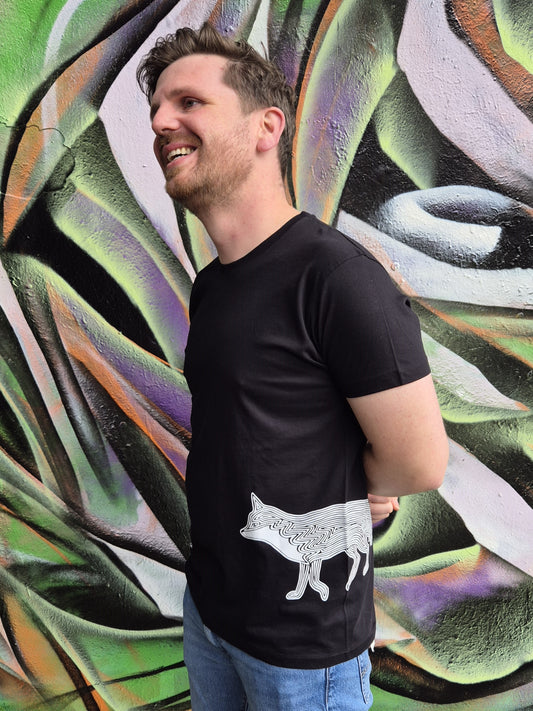 Fox Otter Companion - Black T-shirt Tee - Unisex Organice Cotton Clothing