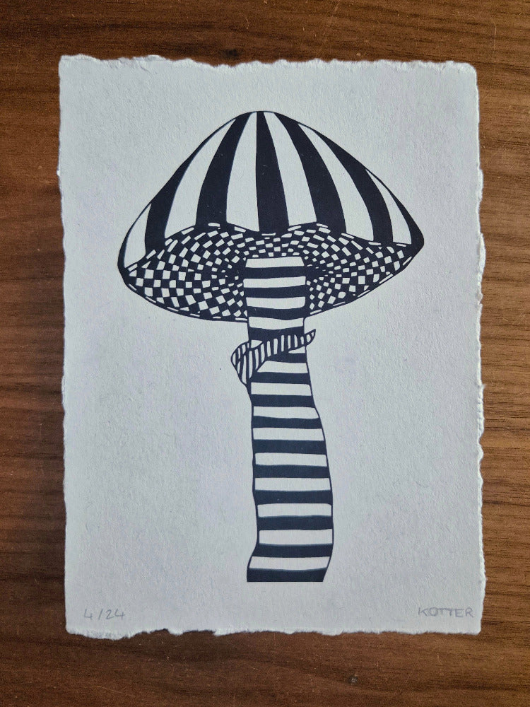 Death Cap inspired black and white mushroom print from Kate OTTER, OTTER Produces. 