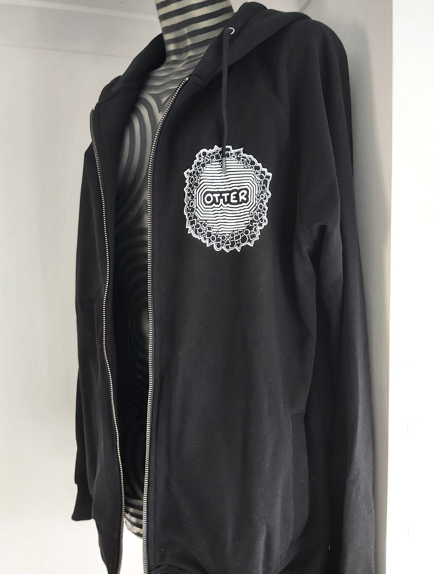Warm, Comfortable OTTER in a Tophat - Black Zip Up Hoodie - Unisex Organic Cotton Clothing