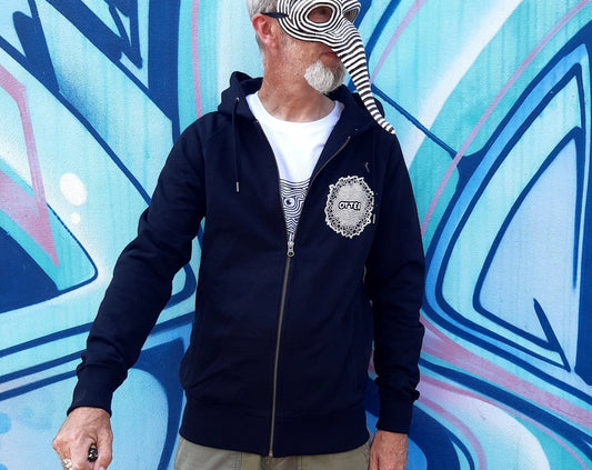Warm, Comfortable OTTER in a Tophat - Black Zip Up Hoodie - Unisex Organic Cotton Clothing